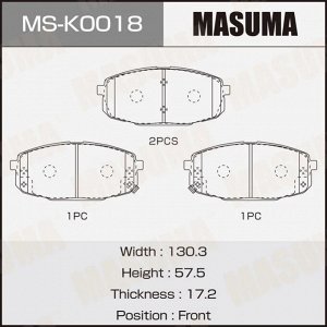 Колодки тормозные дисковые Masuma, передние, комплект на ось (4 шт), арт. MS-K0018