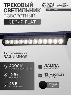 Трековый светильник FTL-005, серия Flat, поворотный, 12 Вт, 48 В, 4000К, 230 мм, чёрный, свечение нейтральное белое