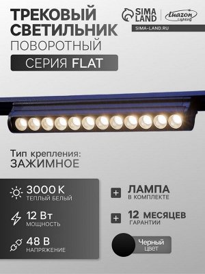 Трековый светильник FTL-005, серия Flat, поворотный, 12 Вт, 48 В, 3000К, 230 мм, чёрный, свечение тёплое белое