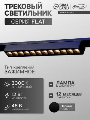 Трековый светильник FTL-003, серия Flat, 12 Вт, 48 В, 3000К, IP20, 260 мм, чёрный, свечение тёплое белое