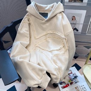 Толстовка с капюшоном с бахромой с длинными рукавами, бежевый