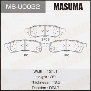 Колодки тормозные дисковые Masuma, задние, комплект на ось (4 шт), арт. MS-U0022