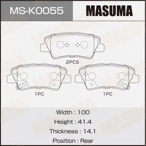 Колодки тормозные дисковые Masuma, передние, для Hyundai Solaris / Elantra, KIA Rio / Soul / Sportage, комплект на ось (4 шт), арт. MS-K0055