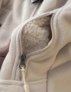 Флисовая толстовка унисекс с капюшоном утепленная на толстом флисе, однотонная на молнии, белый