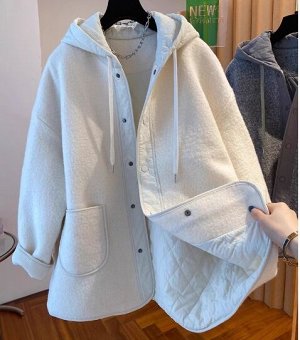 Пальто средней длины с капюшоном, карманами, серый