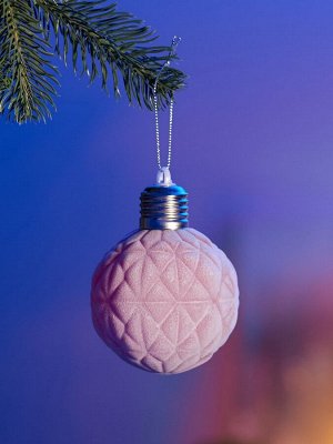 Елочный шар «Бархатный узор» 8 см, 1 LED, от батареек LR44x3, свечение тёплое белое