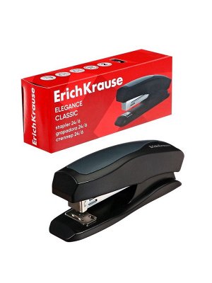 Степлер ErichKrause Elegance Half-strip №24/6 и 26/6, до 30 листов, вмещает до 100 скоб, глубина закладки бумаги до 55 мм, чёрный