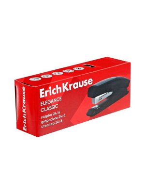 Степлер ErichKrause Elegance Half-strip №24/6 и 26/6, до 30 листов, вмещает до 100 скоб, глубина закладки бумаги до 55 мм, чёрный