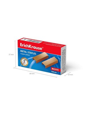 Скобы для степлера ErichKrause №24/6, омедненные, 1000 шт.