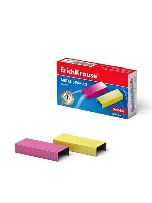 Скобы металлические №24/6, ErichKrause, для степлера 1000 шт., цветные