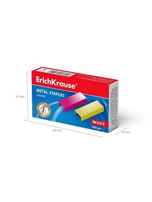 Скобы металлические №24/6, ErichKrause, для степлера 1000 шт., цветные
