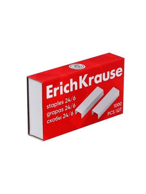 Скобы металлические № 24/6, ErichKrause, заточенные, для степлера, с усиленной пробивной способностью, 1000 шт.