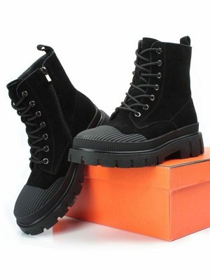 04-297-1M BLACK Ботинки зимние женские (натуральная замша, шерсть)