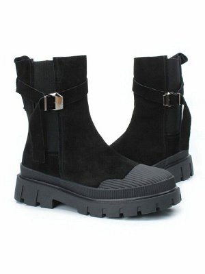 04-296-1M BLACK Ботинки зимние женские (натуральная замша, шерсть)