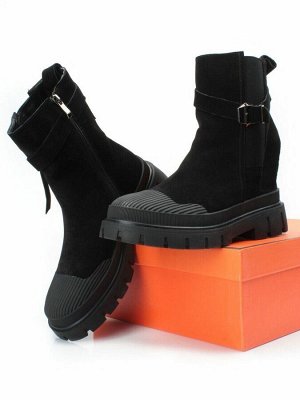 04-296-1M BLACK Ботинки зимние женские (натуральная замша, шерсть)