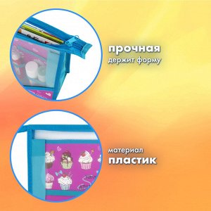Папка для труда BRAUBERG А4, 2 отделения, пластик, молния сверху, органайзер, Cup Cakes, 229134