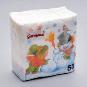 Салфетки новогодние бумажные Гармония цвета «Снеговик и дети», 24х24 см, 50 шт