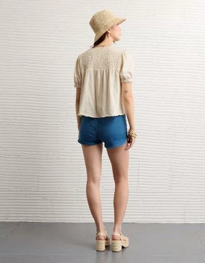 AE Sunchaser High Neck Puff Sleeve Smocked T-Shirt