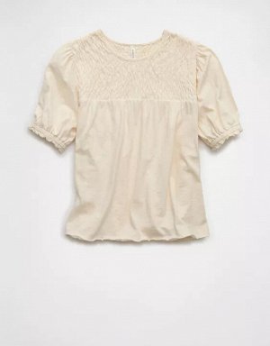 AE Sunchaser High Neck Puff Sleeve Smocked T-Shirt