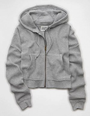 AE Cropped Waffle Zip-Up Hoodie