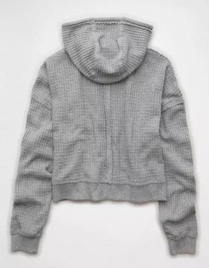 AE Cropped Waffle Zip-Up Hoodie