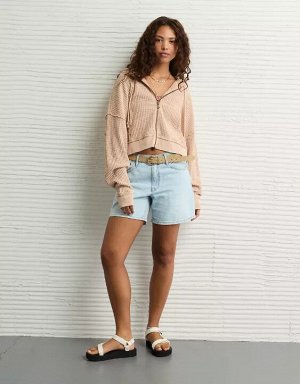 AE Cropped Waffle Zip-Up Hoodie