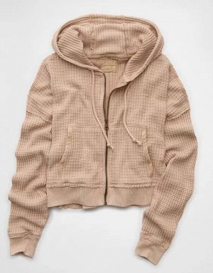 AE Cropped Waffle Zip-Up Hoodie