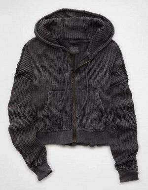 AE Cropped Waffle Zip-Up Hoodie