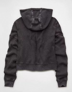 AE Cropped Waffle Zip-Up Hoodie