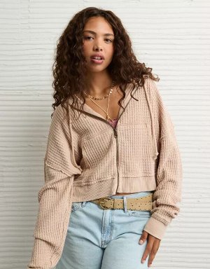 AE Cropped Waffle Zip-Up Hoodie