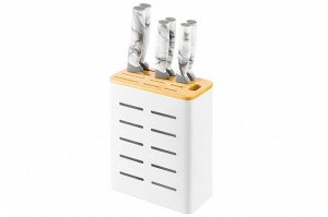 Подставка для ножей с бамбуковой крышкой, белая, 17,5x9,3x21,5 см