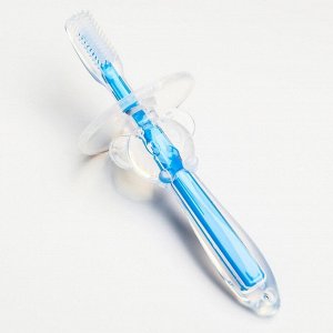 Зубная щётка детская, силиконовая с ограничителем, от 0 мес., цвет голубой