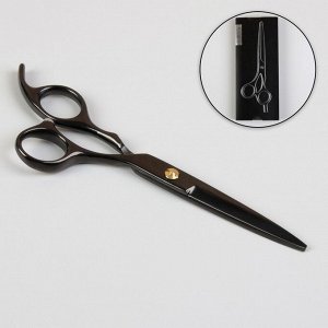 Ножницы парикмахерские с упором, загнутые кольца, лезвие — 6 см, цвет чёрный