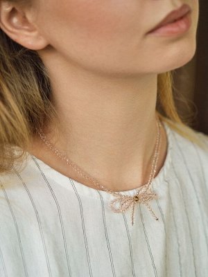 Чокер «Хрустальный бантик», розовый в золоте, 37 см + 5 см доп, цепочка
