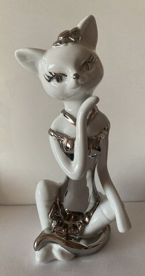 Статуэтка керамика кошка, цвет - белый, высота 22 см