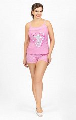 Пижама с шортами на бретелях с принтом &quot;Мышка&quot;, розовый (600-2)