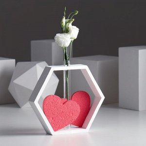 Рамка-ваза для цветов "2 сердца", цвет белый, 22 х 4 х 22 см