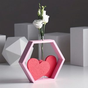 Рамка-ваза для цветов "2 сердца", цвет розовый, 22 х 4 х 22 см