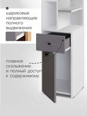 Стеллаж угловой «Лайт», 1 дверка, 1 ящик, 332x332x1504 мм, цвет белый/серый шифер