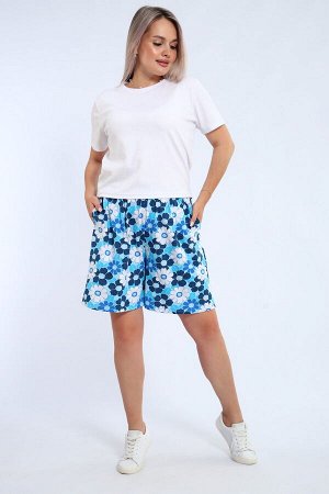 Шорты женские из кулирки Цветник голубая ромашка