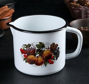Кружка со сливом, 1,4 л, титан. эмаль. сталь, с рисунком, микс