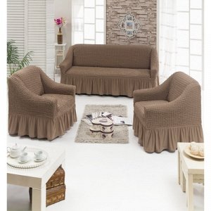 Чехол для мягкой мебели DO&CO DIVAN KILIFI 3-х предметный, серо-коричневый, п/э
