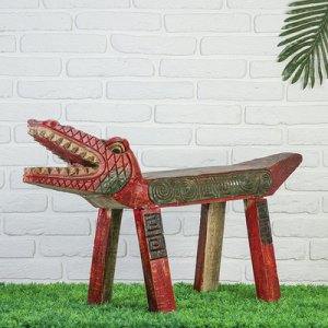 Сувенир "Лавка зубастый крокодил" 120 см, резьба, красно-зеленая