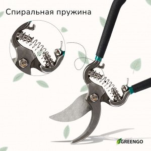 Секатор плоскостной, 8" (20 см), с металлическими ручками, Greengo