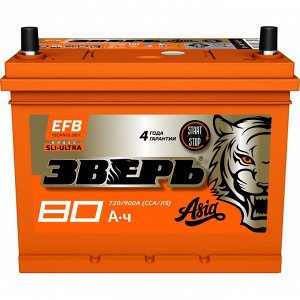 Аккумулятор Зверь ASIA EFB Q-85/85D23L (6СТ- 80VL / 70-3-R), 80Ач, ССА 720А, необслуживаемый, технология EFB