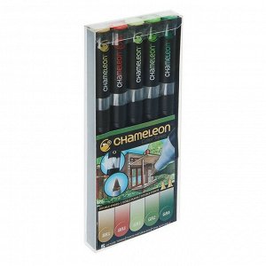 Набор художественных маркеров Chameleon, 5 цветов, двусторонний, пулевидный, 1.0, спиртовая основа, природные тона