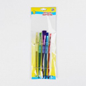Набор кистей, нейлон, 5 штук, с цветными ручками, с резиновыми держателями