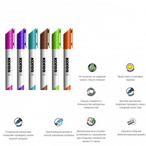 Набор маркеров для доски, 6 цветов, 3.0 мм, KORES, 20802