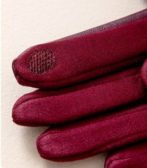 COSMOСOLLECTION_OUTERWEAR Перчатки комбинированные из немецкого бархата и иск. кожи, с декор. пряжкой, темно-коричневый