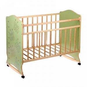Кроватка детская "Морозко" колесо-качалка (бабочки) зеленая